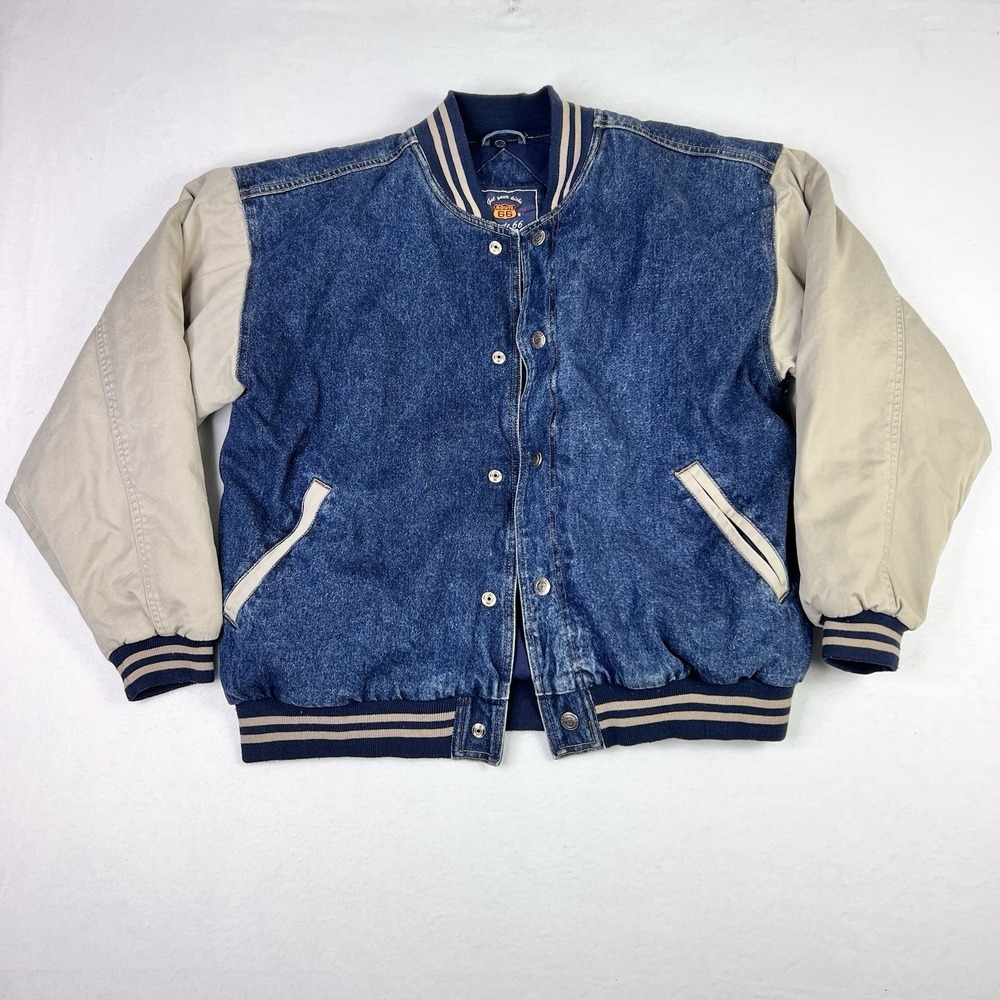 Vintage Route 66 Varsity Jacket Mens Medium‎ Denim Bomber Button 90s Y2K